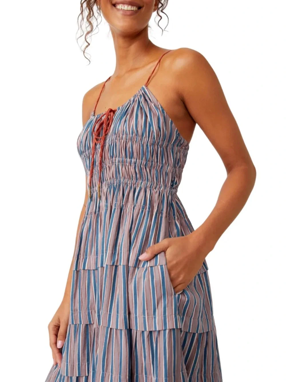 Free People Going Steady Striped Ruffle Tiered Dress